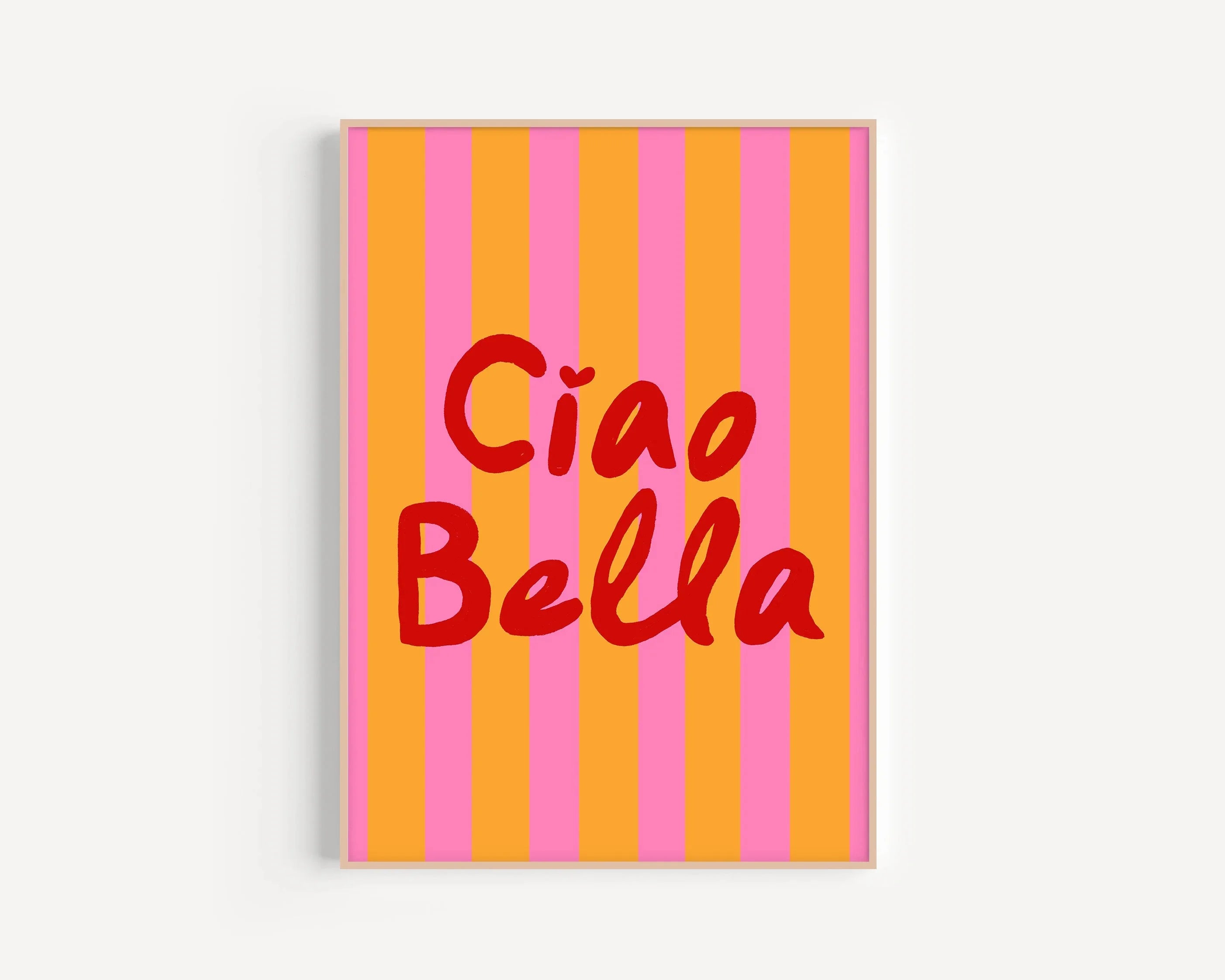 Canvas print with 'Ciao Bella' text on a striped background