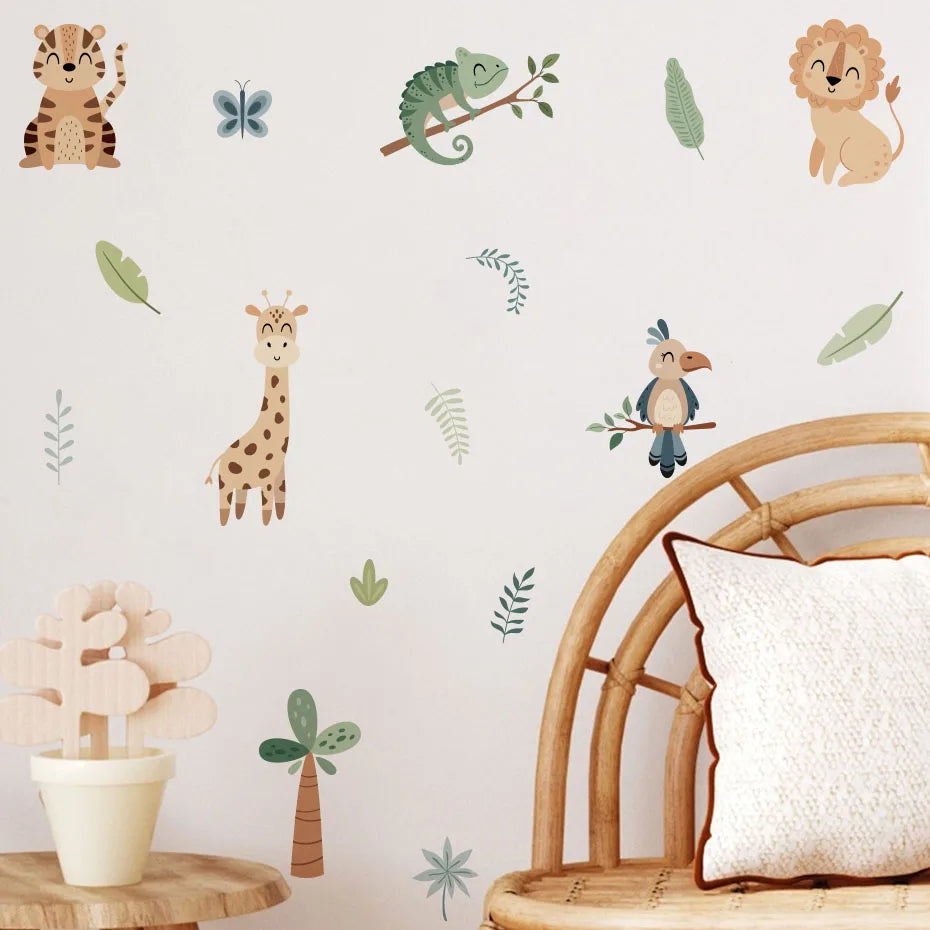 Safari Animal Wall Decals – Watercolor Giraffes, Lions, Monkeys & More Wall Stickers for Nursery & Kids’ Spaces