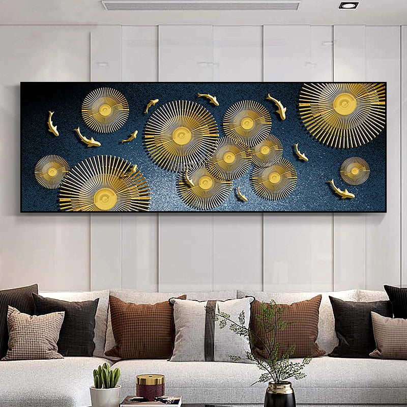Auspicious Feng Shui Abstract Golden Fish Wall Art Fine Art Canvas Prints Wide Format Pictures For Living Room Above The Sofa Art For Above The Bed
