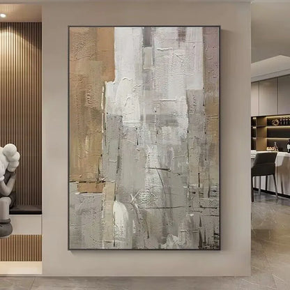 * Hand Painted * Large Format Urban Abstract Wall Art Neutral Colors Thick Brush Painting Textured Acrylic Oil Hand Painted On Canvas Picture For Luxury Living Room