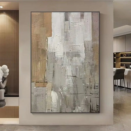 * Hand Painted * Large Format Urban Abstract Wall Art Neutral Colors Thick Brush Painting Textured Acrylic Oil Hand Painted On Canvas Picture For Luxury Living Room