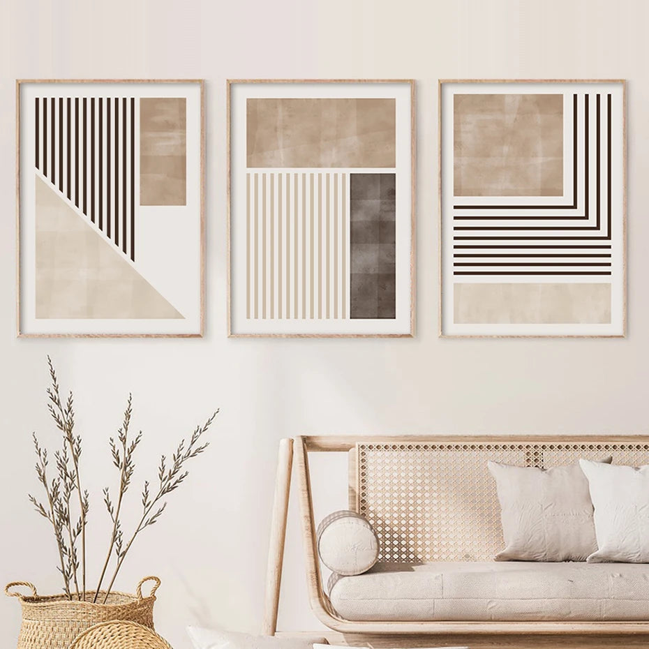 Brown Beige Color Block Geometric Wall Art Fine Art Canvas Prints Abstract Minimalist Pictures For Modern Living Room Bedroom Art Decor