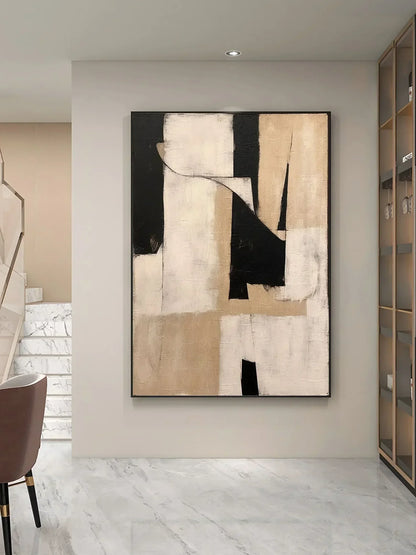  Hand Painted  Black Beige Modern Abstract Art Large Format Canvas Oil Painting For Living Room Entrance Hall Foyer Art Decor - Unique Wall Art Hand Painted On Canvas (Unframed)