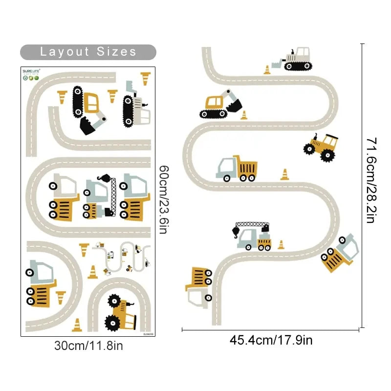 Cute Cartoon Trucks Buses & Cars Wall Stickers For Boy's Room Removable Peel & Stick PVC Wall Decals For Creative DIY Nursery Home Decor