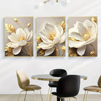 Abstract Nordic Floral White Petal Golden Leaf Flowers Wall Art Fine Art Canvas Prints Pictures For Bedroom Living Room Hotel Room Art Decor