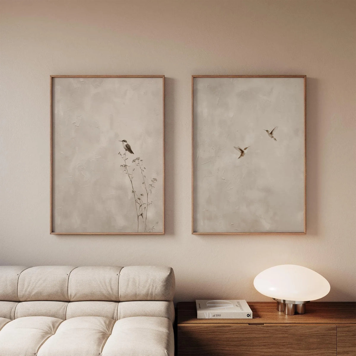 Set of 2Pcs Vintage Birds Wall Art Fine Art Canvas Prints Neutral Tones Retro Illustrations of Birds Artworks For Farmhouse Kitchen Living Room Simple Bedroom Home Decor 
