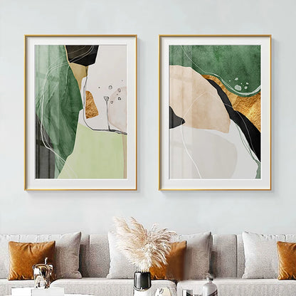 Neutral Colors Green Beige Golden Marble Print Wall Art Fine Art Canvas Prints Nordic Abstract Pictures For Living Room Bedroom Home Office Art Decor