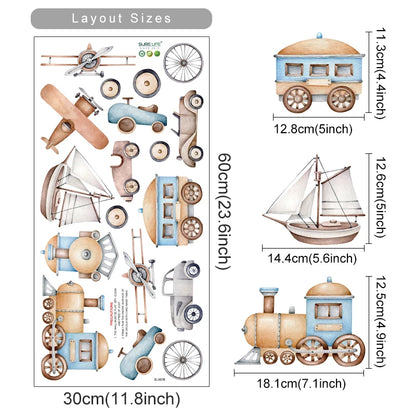 Cute Cartoon Trucks Buses & Cars Wall Stickers For Boy's Room Removable Peel & Stick PVC Wall Decals For Creative DIY Nursery Home Decor
