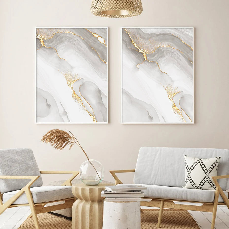 Light Luxury Golden Gray Marble Print Wall Art Fine Art Canvas Prints Posters Abstract Minimalist Pictures For Modern Living Room Decor