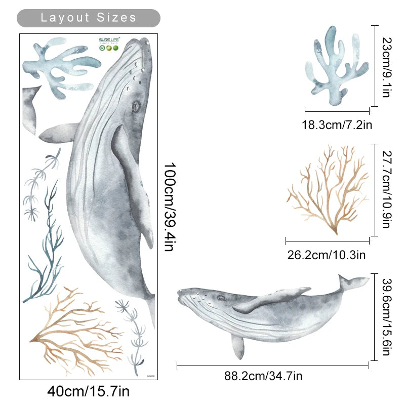 Sea Horse Turtle Whale Wall Ocean Animals Decals Removable PVC Vinyl Wall Sticker For Children's Nursery Room Kid's Playroom Creative Decor