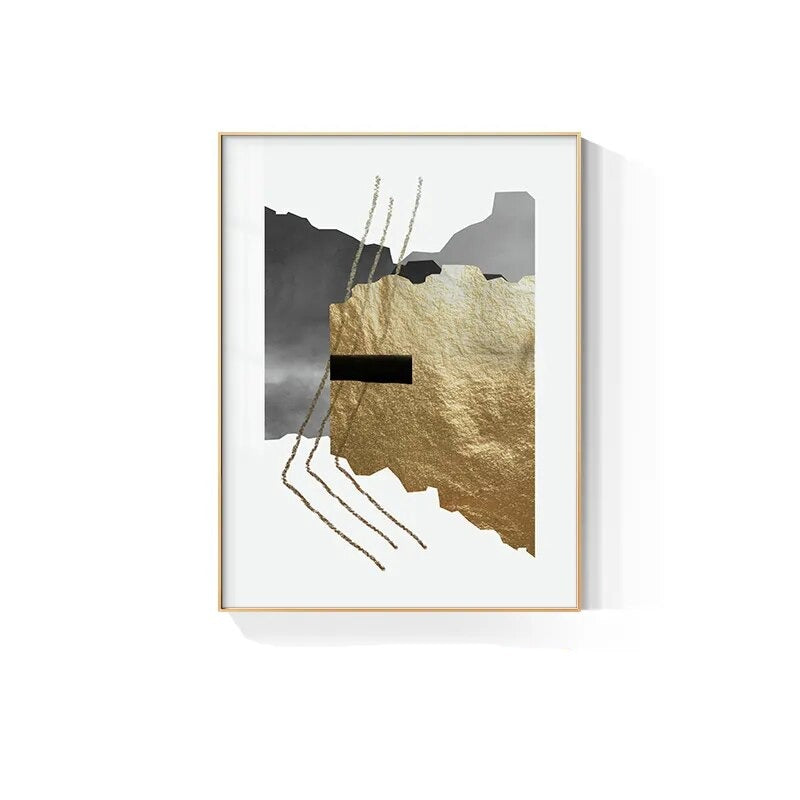 Modern Black Gray Golden Abstract Wall Art Fine Art Canvas Prints Pictures For Luxury Apartment Living Room Home Office Salon Art Decor