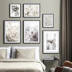 Simple Floral White Rose Peonies Wall Art Fine Art Canvas Prints Black White Botanical Pictures For Living Room Modern Interiors Home Decor