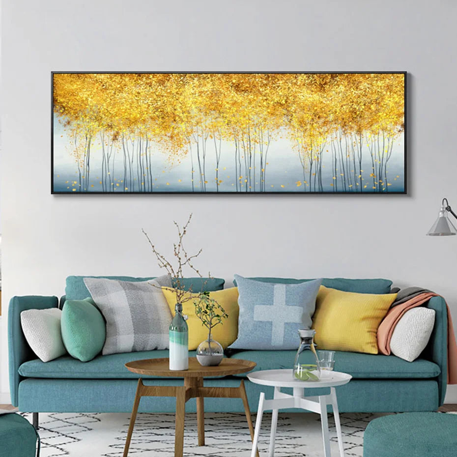 Golden Canopy Panoramic Autumn Whisper Abstract Wall Art Wide Format Fine Art Canvas Print Picture For Above The Sofa Above The Bed