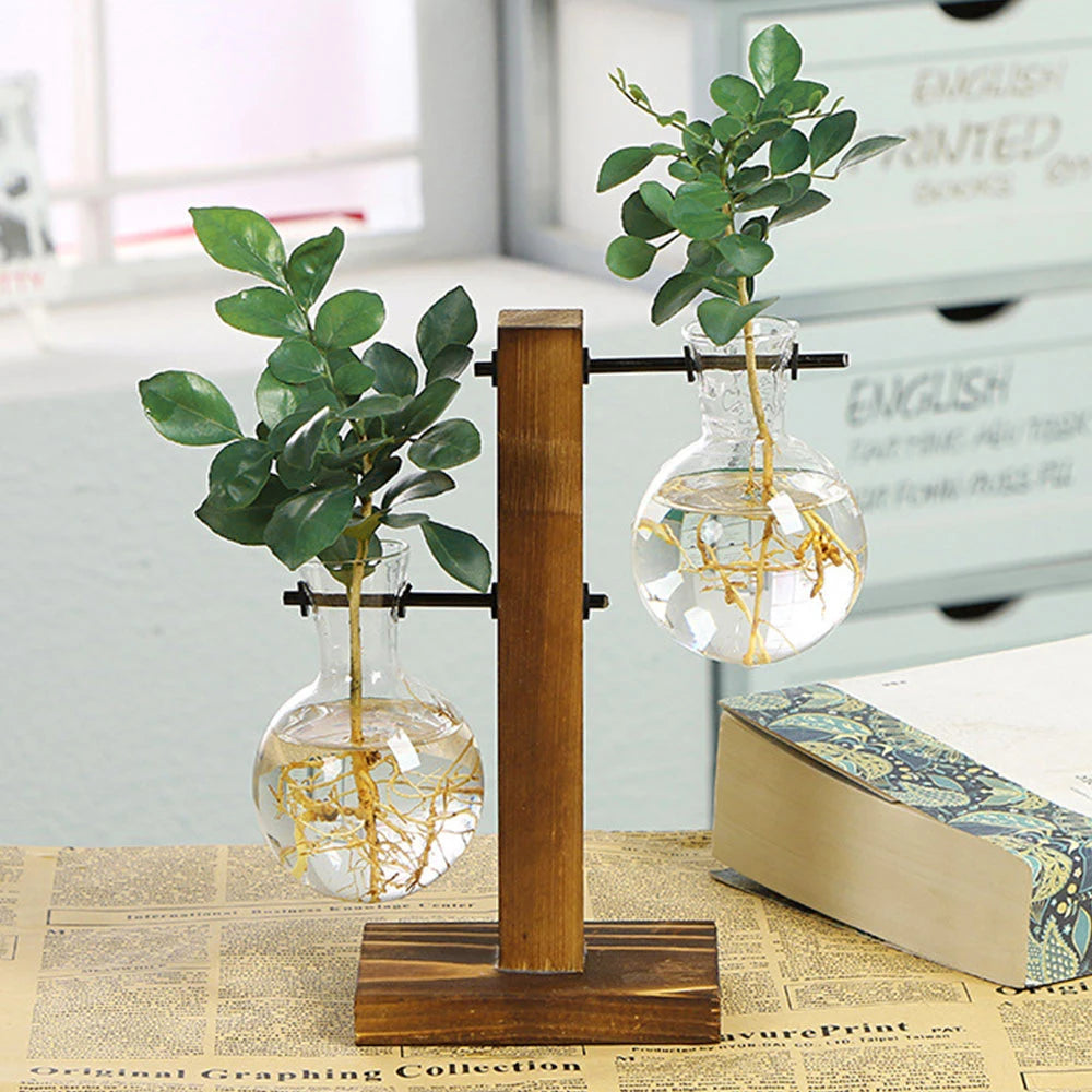 plant pot hydroponics Simple Desktop Hydroponics Glass Bulb Planter Vase With Wooden Stand F – NordicWallArt.com
