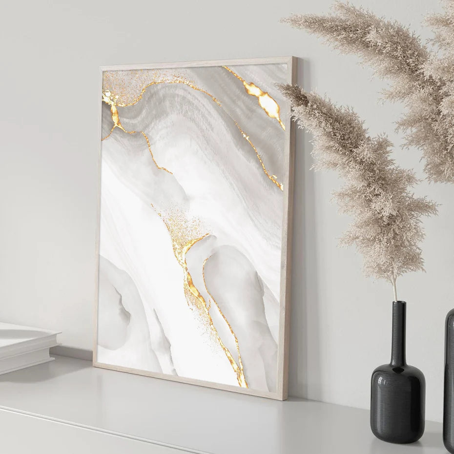 Light Luxury Golden Gray Marble Print Wall Art Fine Art Canvas Prints Posters Abstract Minimalist Pictures For Modern Living Room Decor