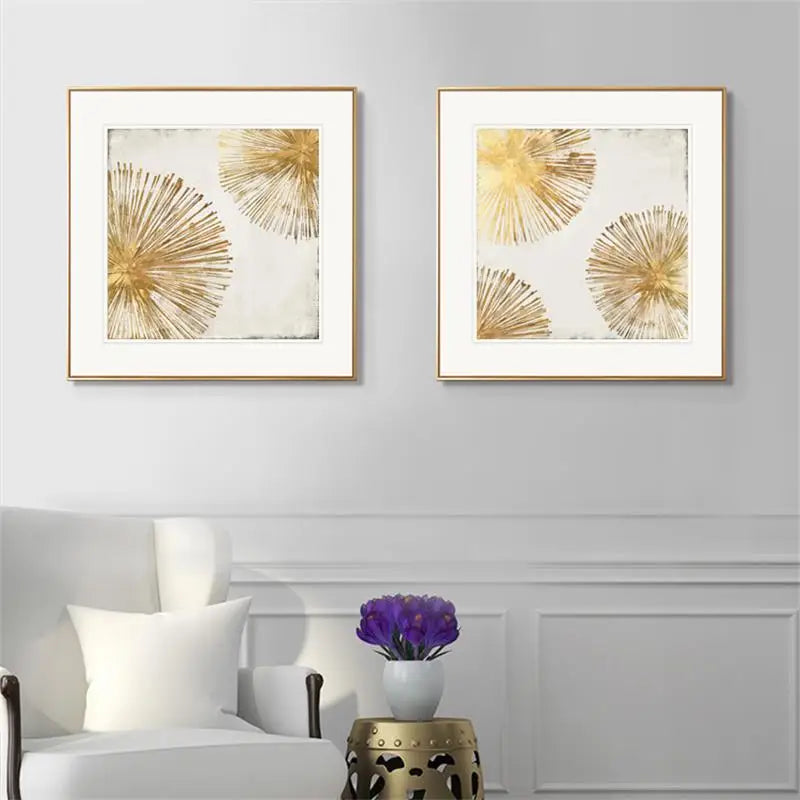 Golden Radial Circular Abstract Wall Art Fine Art Canvas Prints Posters Pictures For Living Room Dining Room Bedroom Art Decor