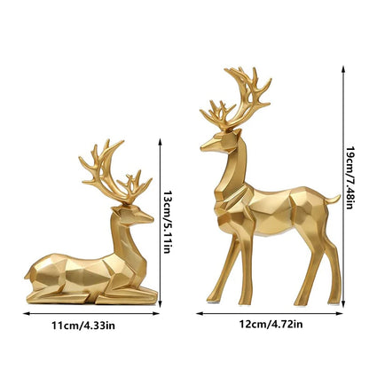 Nordic Golden Geometric Reindeer Figurines Auspicious Resin Statues Sculptures For Living Room Coffee Table Mantelpiece Scandinavian Home Decorations