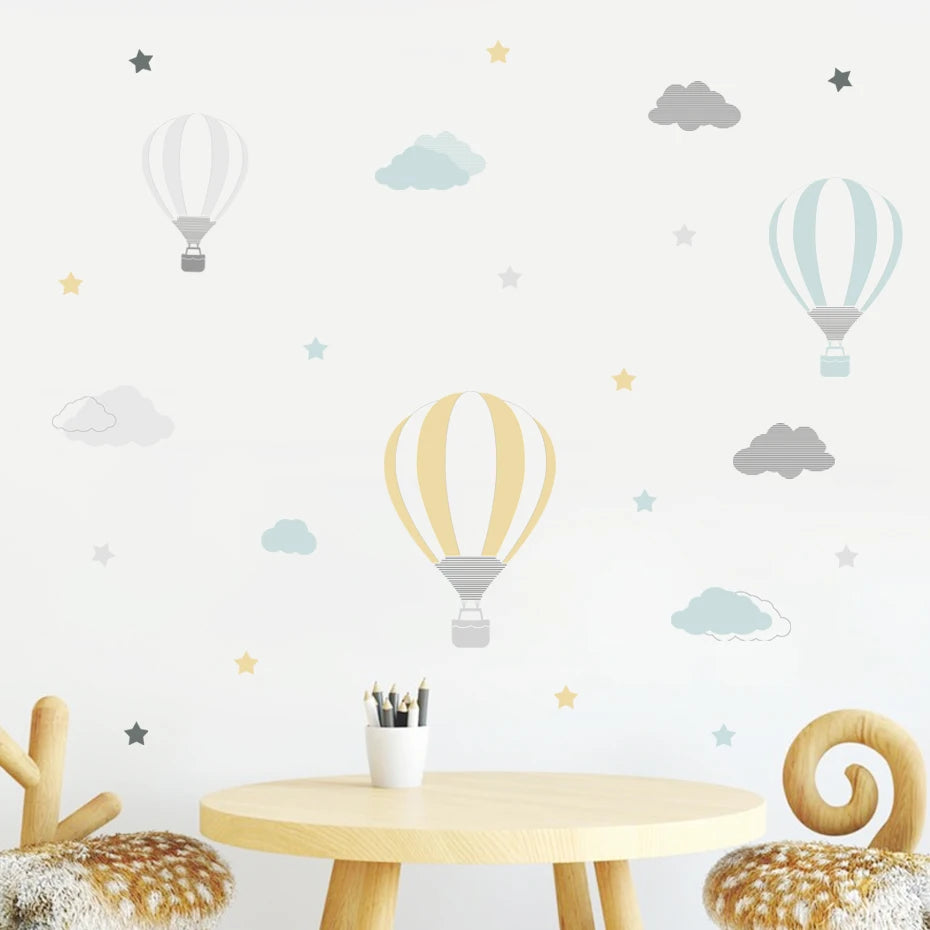 Pastel Colors Hot Air Balloons Wall Stickers For Nursery Decor Colorful Removable Peel & Stick Wall Decals For Creative DIY Home Decor