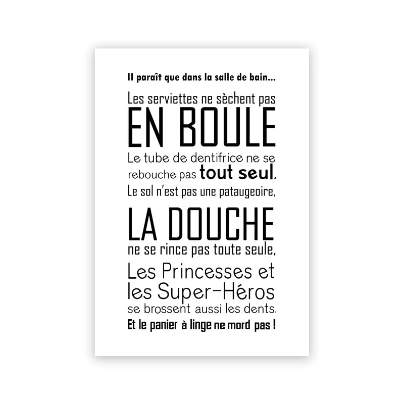 French Quotes Amusing Bathroom Rules WC Wall Art Fine Art Canvas Prints Typographic Quotations Black White Pictures Posters For Bathroom Toilet Room WC Wall Decor 2025