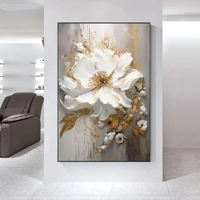 Big White Floral Wall Art Fine Art Canvas Prints Modern Botany Pictures For Living Room Dining Room Entrance Hallway Wall Decoration