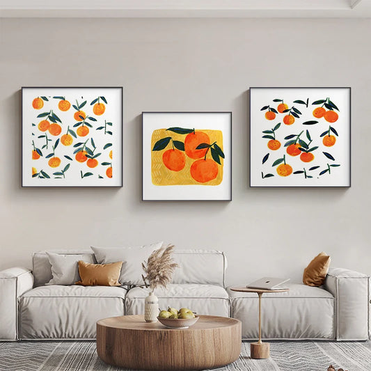 Vibrant Citrus Fruit Wall Art Square Format Fine Art Canvas Prints Orange Lemon Yellow Posters Pictures For Kitchen Cafe Dining Room Living Room Art Decor