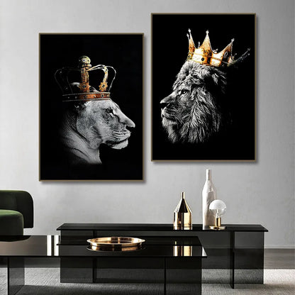 Black White Golden Lion King Queen Wall Art Fine Art Canvas Prints Modern Pictures For Luxury Living Room Bedroom Wall Art Decoration