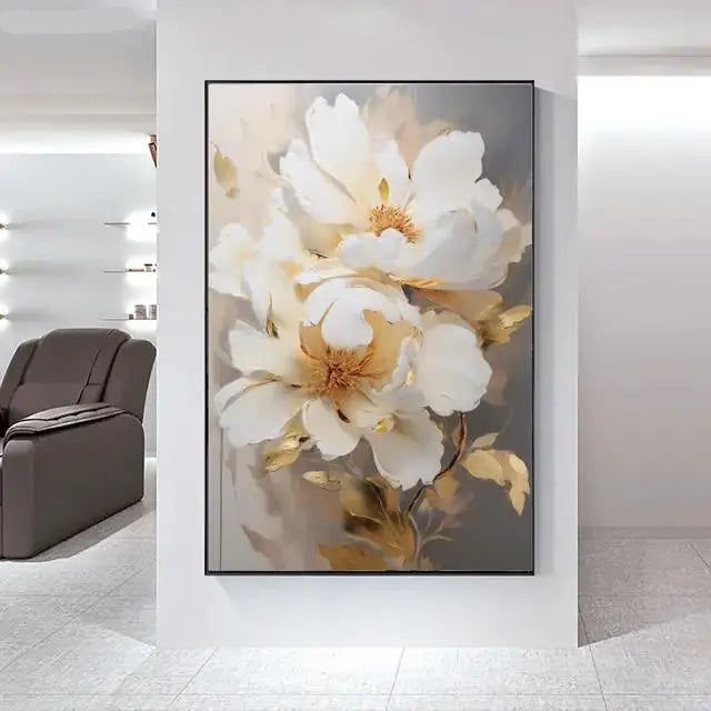Big White Floral Wall Art Fine Art Canvas Prints Modern Botany Pictures For Living Room Dining Room Entrance Hallway Wall Decoration