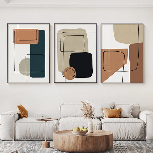 Earthy Tones Modern Abstract Geometric Wall Art Fine Art Canvas Prints Pictures For Living Room Dining Room Contemporary Home Decor