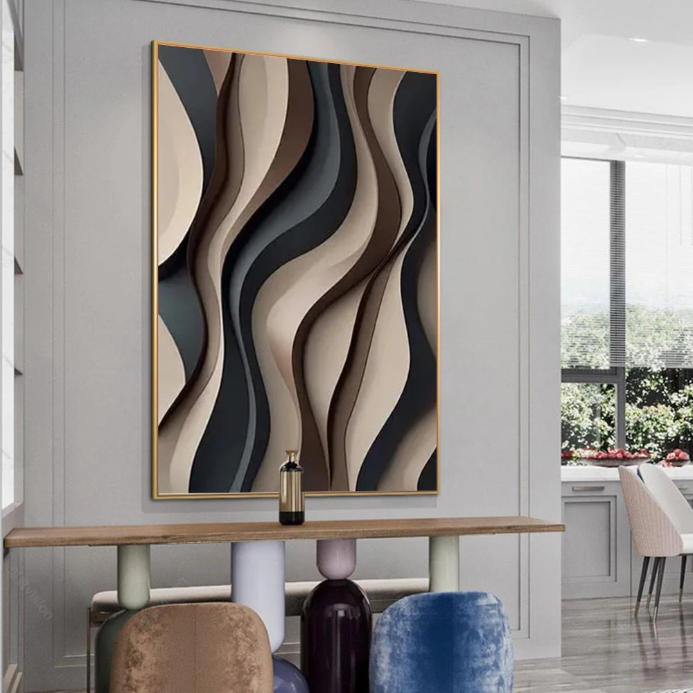 Modern Abstract Flowing Wavy Design Wall Art Fine Art Canvas Print Picture For Entryway Foyer Living Room Art Decor