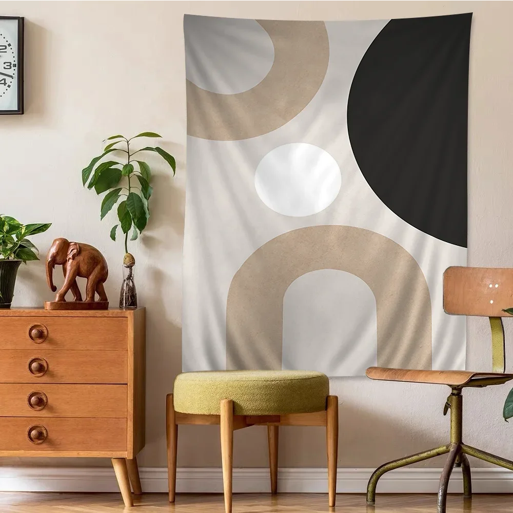 Nordic Hanging Tapestry Abstract Wall Decoration Woven Fabric Printed Modern Minimalist Neutral Colors Geometric Designs