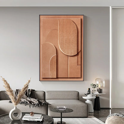 Beige Terracotta Abstract Minimalist Wall Art Fine Art Canvas Prints Modern Aesthetics 3d Effect Posters Pictures For Modern Apartment