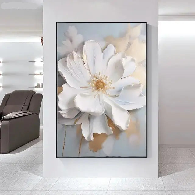 Big White Floral Wall Art Fine Art Canvas Prints Modern Botany Pictures For Living Room Dining Room Entrance Hallway Wall Decoration
