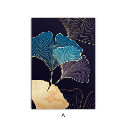 Abstract Botanical Tropical Blue Aubergine Floral Wall Art Fine Art Canvas Prints Pictures For Living Room Bedroom Hotel Room Decor