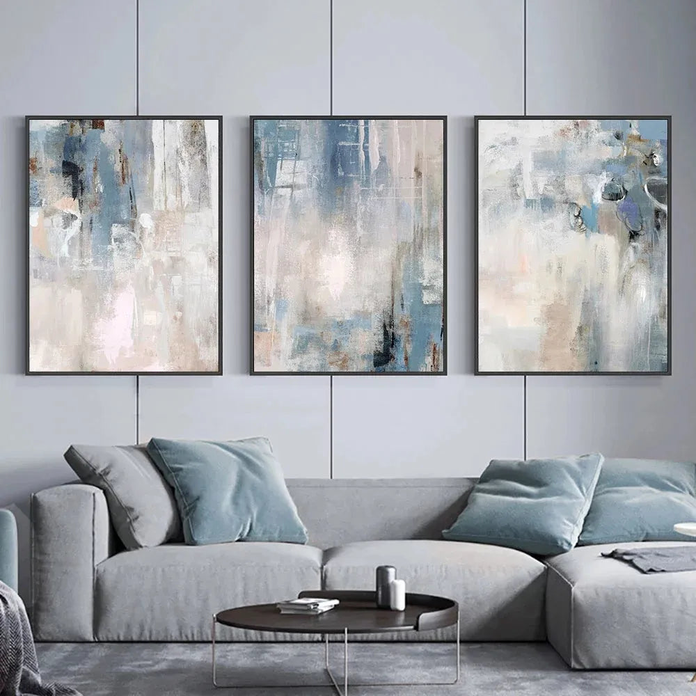 * Featured Sale * Shades Of Blue Abstract Wall Art Fine Art Canvas Prints Contemporary Pictures For Modern Living Room Home Office Decor