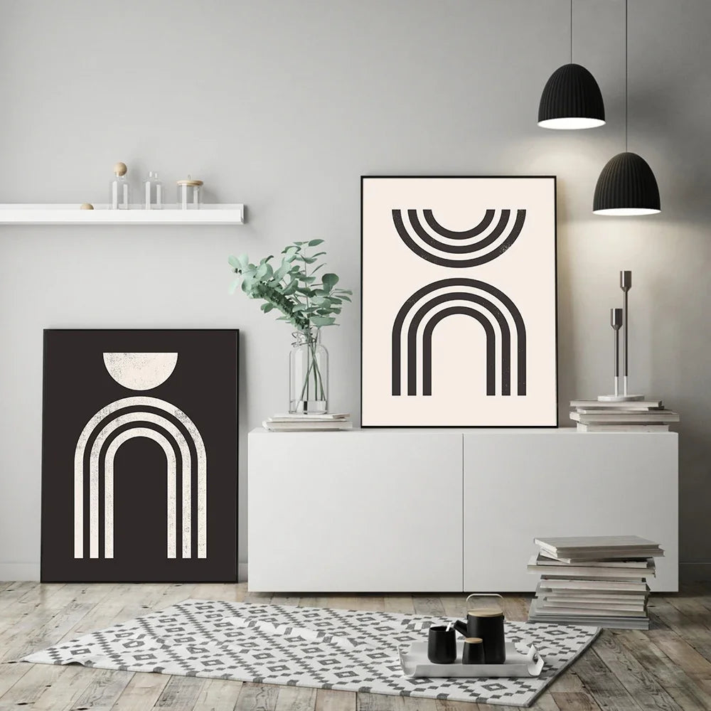 * Featured Sale * Modern Abstract Minimalist Wall Art Monochrome Geometric Line Art Fine Art Canvas Prints For Living Room Home Office Decor