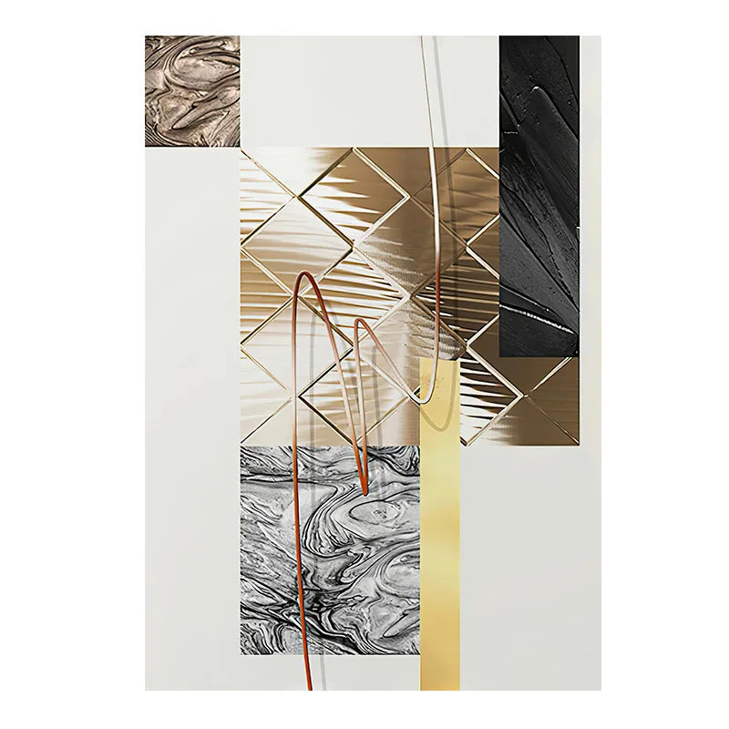 Golden Geometric Montage Abstract Wall Art Fine Art Canvas Prints Pictures For Modern Apartment Living Room Bedroom Home Office Hotel Art Decor