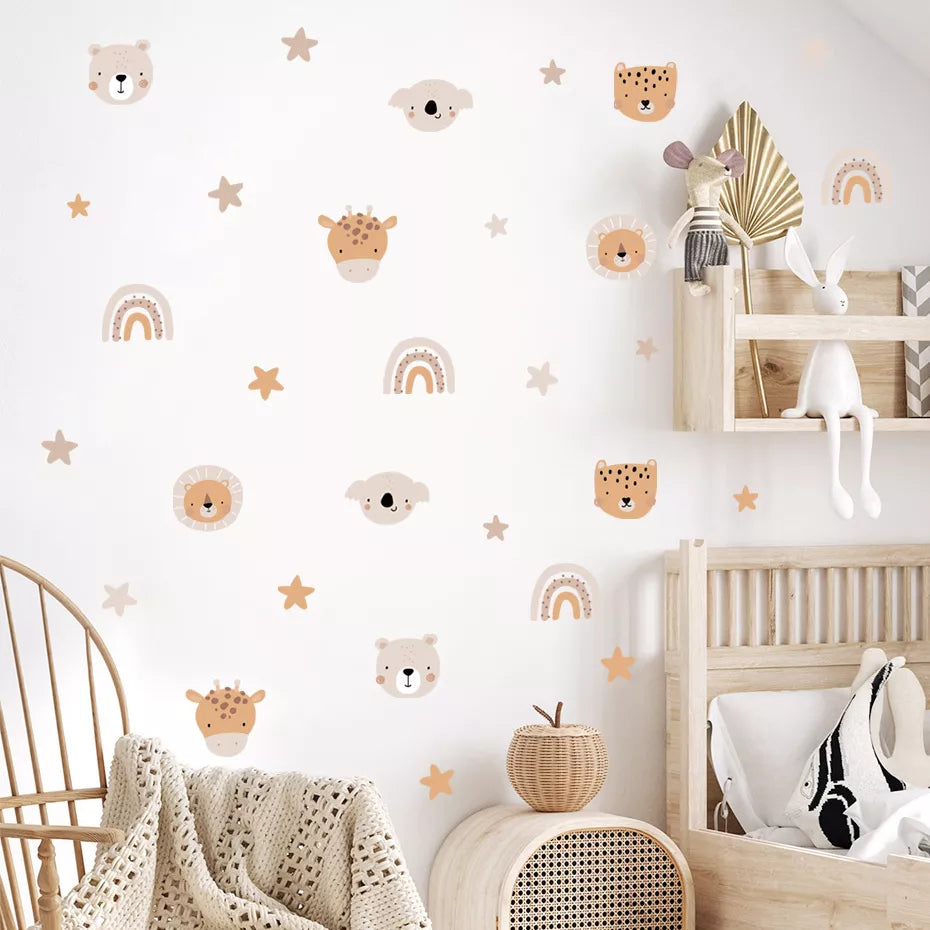 Cute Bear Koala Zebra Rainbows Wall Stickers For Nursery Decor Removable Peel & Stick PVC Wall Decals For Kid's Room Creative DIY Home Decor