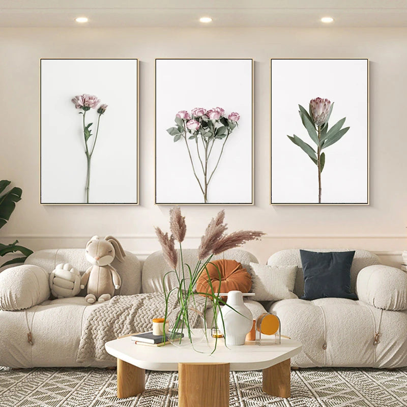 Minimalist Pink Floral Botanical Wall Art Fine Art Canvas Prints Posters Elegant Pictures For Nordic Living Room Dining Room Bedroom Art Decor