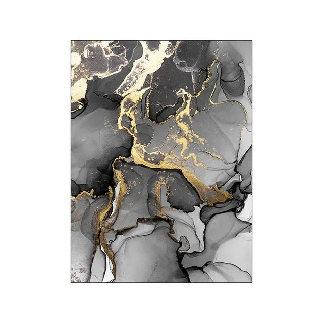 Black Golden Gray Marble Print Wall Art Fine Art Canvas Prints Abstract Pictures For Modern Apartment Living Room Home Office Decor