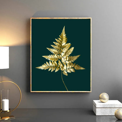 Abstract Tropical Botany Golden Leaves Wall Art Fine Art Canvas Prints Pictures For Living Room Dining Room Light Luxury Home Decor