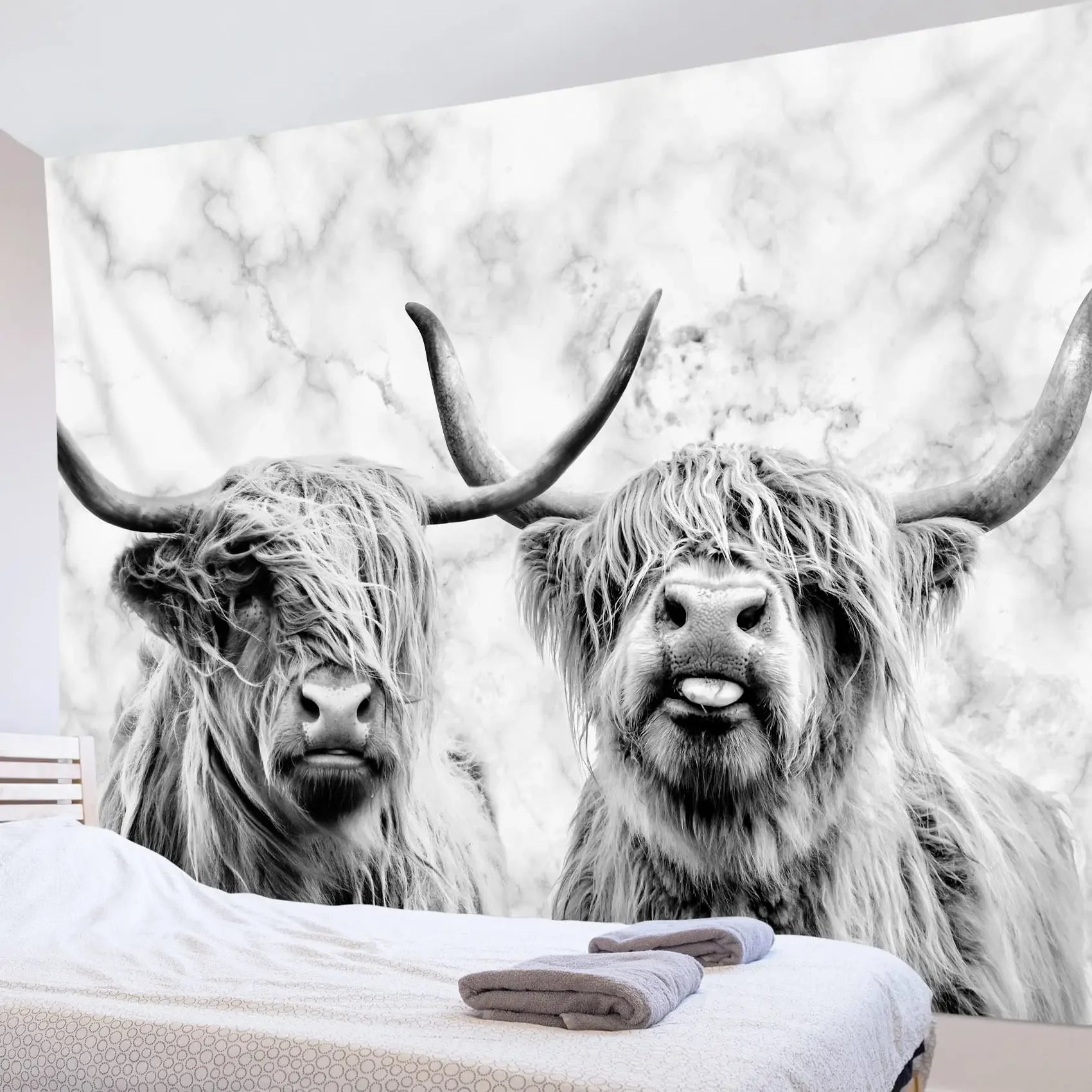 Highland Cattle Woven Tapestry Nordic Hanging Wall Decoration For Living Room Bedroom Rustic Farmhouse BnB Wall Decor 100x70cm - 150x180cm