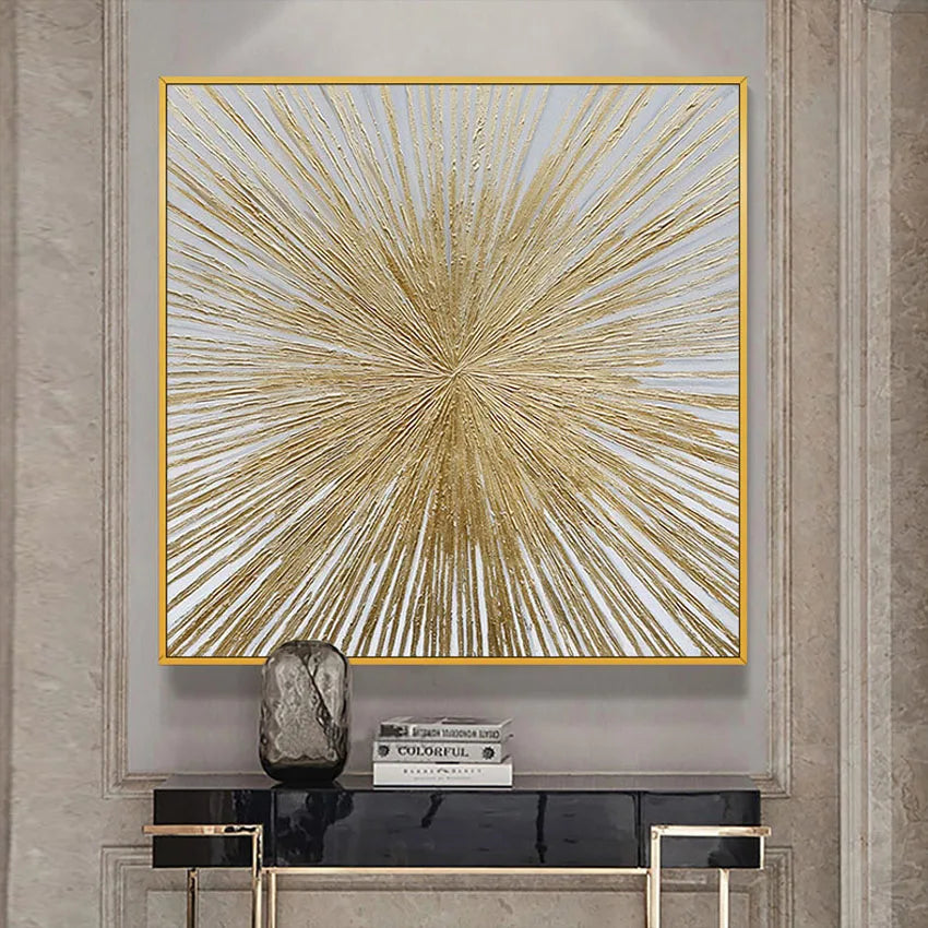 * Hand Painted * Modern Abstract Wall Art Large Format Golden Painting Textured Brush Strokes Acrylic Oil On Canvas Picture For Luxury Living Room