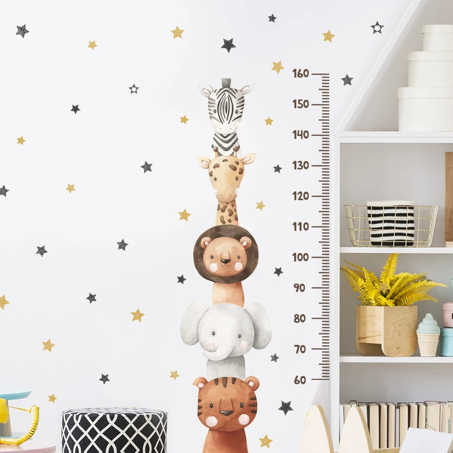 Cute Bear Zebra Giraffe Height Measurement Chart Wall Sticker Removable Peel & Stick Wall Decal For Children's Room Creative DIY Home Decor