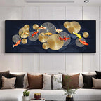 Auspicious Feng Shui Abstract Golden Fish Wall Art Fine Art Canvas Prints Wide Format Pictures For Living Room Above The Sofa Art For Above The Bed