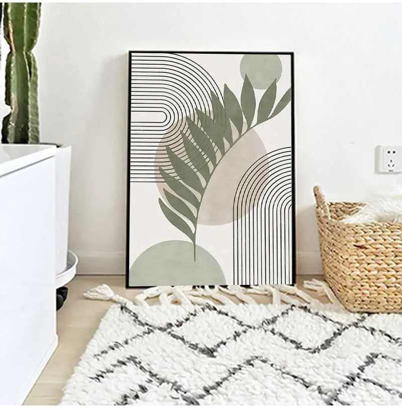 Sage Green Abstract Geometric Botanic Wall Art Fine Art Canvas Prints Pictures For Living Room Dining Room Foyer Art For Contemporary Interiors 2025