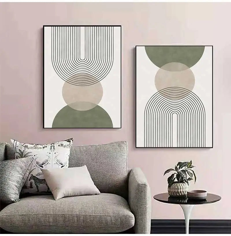 Sage Green Abstract Geometric Botanic Wall Art Fine Art Canvas Prints Pictures For Living Room Dining Room Foyer Art For Contemporary Interiors 2025