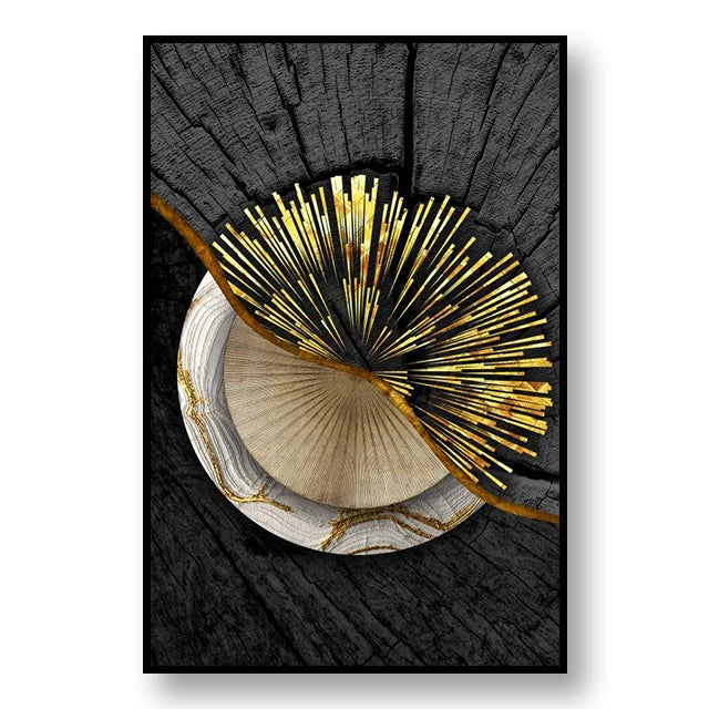 Abstract Black Golden Tree Rings Wall Art Fine Art Canvas Prints Light Luxury Pictures For Living Room Foyer Entranceway Reception Room Art Decor