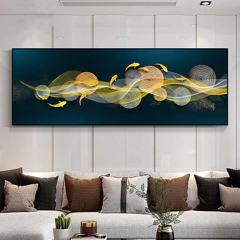 Auspicious Feng Shui Abstract Golden Fish Wall Art Fine Art Canvas Prints Wide Format Pictures For Living Room Above The Sofa Art For Above The Bed