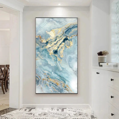 Blue Golden Liquid Marble Essence Wall Art Fine Art Canvas Prints Pictures For Modern Apartment Luxury Living Room Art Decor