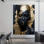 Modern Abstract Black Golden Woman Portrait Wall Art Fine Art Canvas Print Pictures For Entrance Foyer Reception Hallway Light Luxury Home Decor